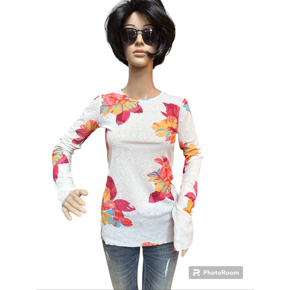 Zara Floral Light Crewneck Long Sleeve Top, NWOT, S